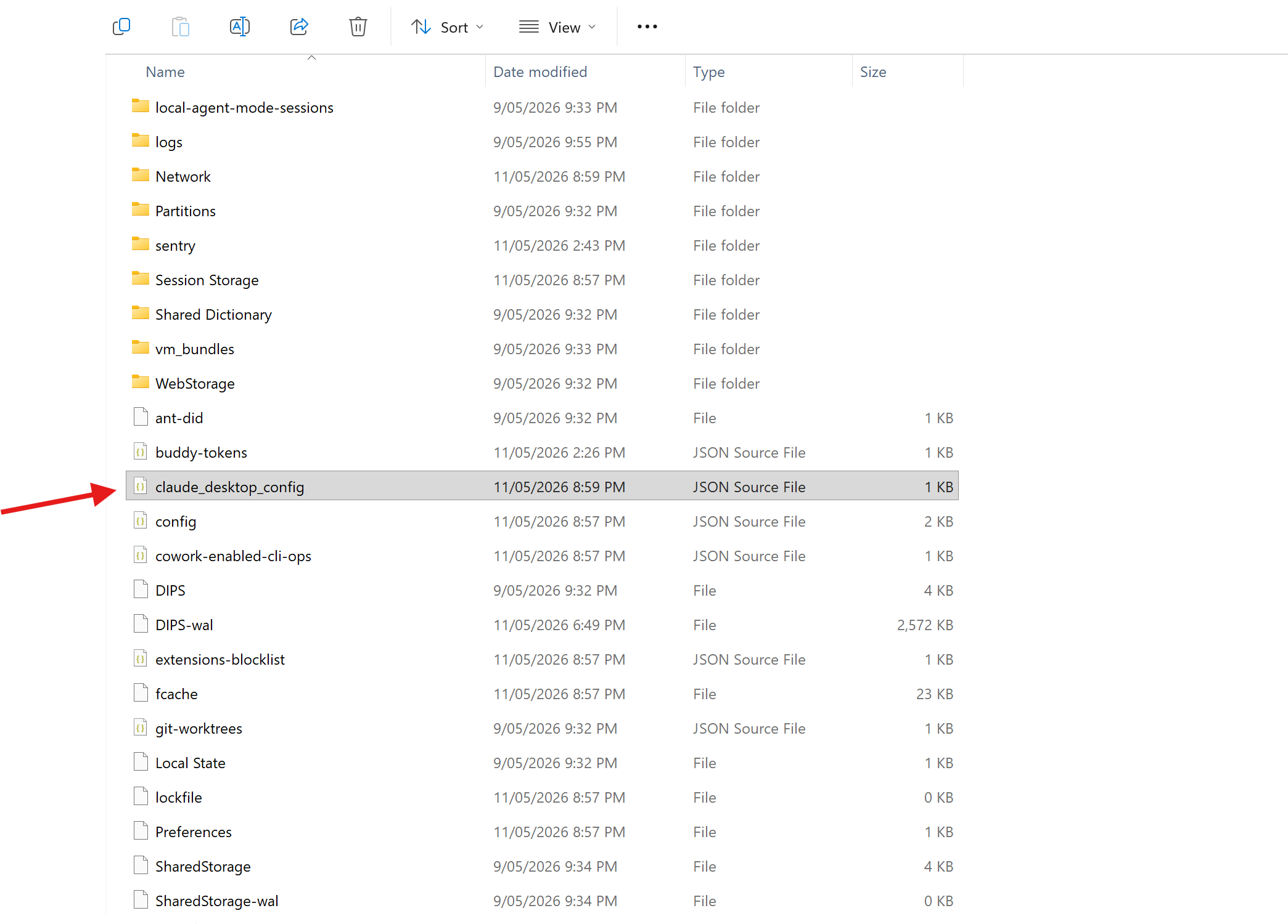 File explorer showing claude_desktop_config.json