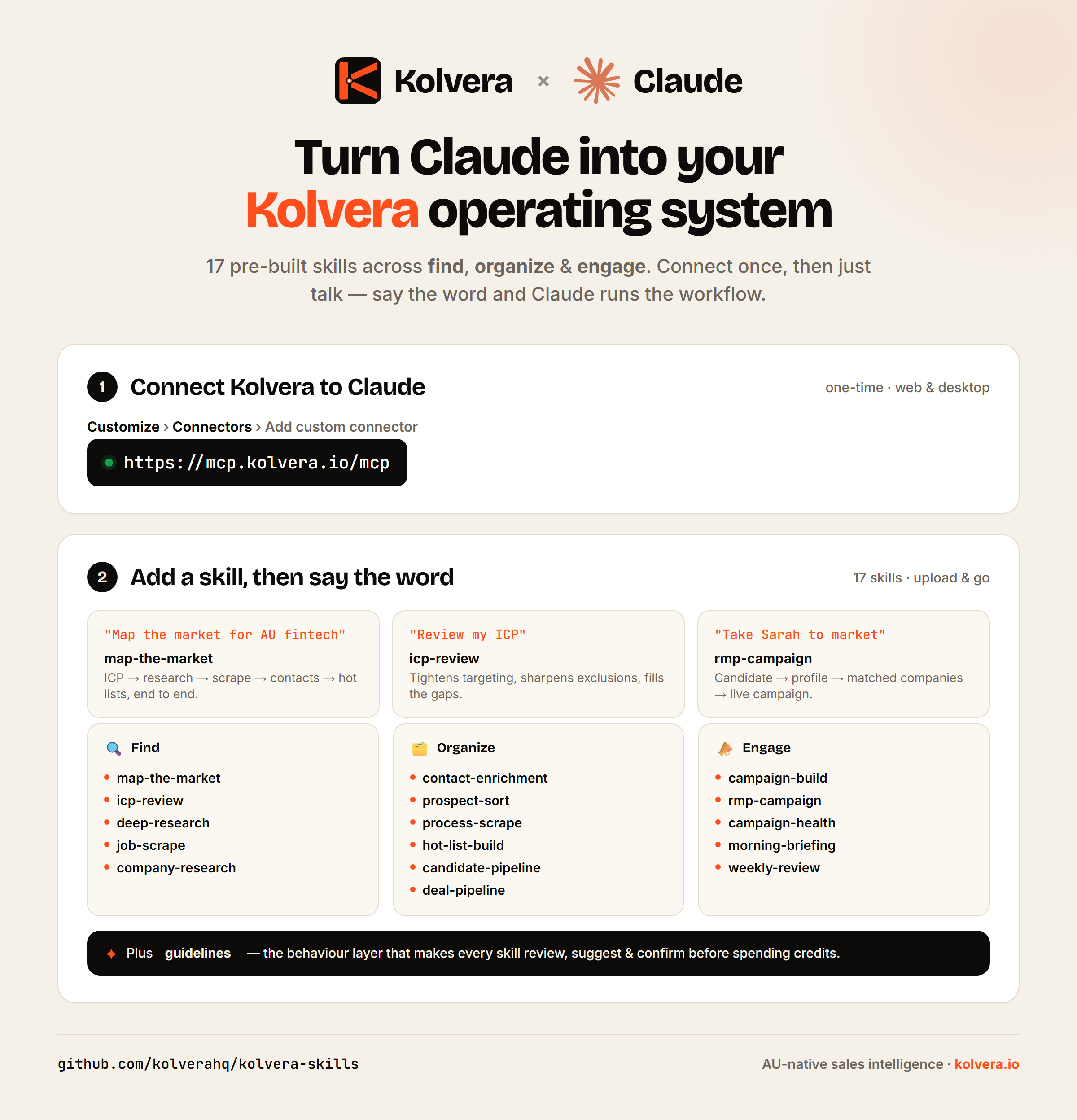 Kolvera × Claude — pre-built skills for recruitment and sales workflows