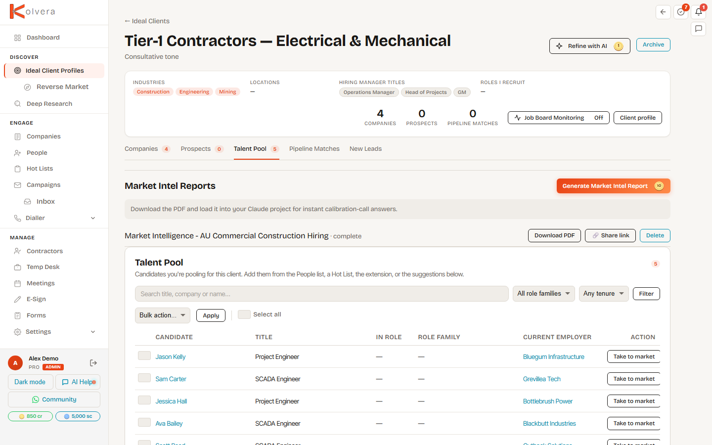 Talent Pool — stackable filters and pooled candidates